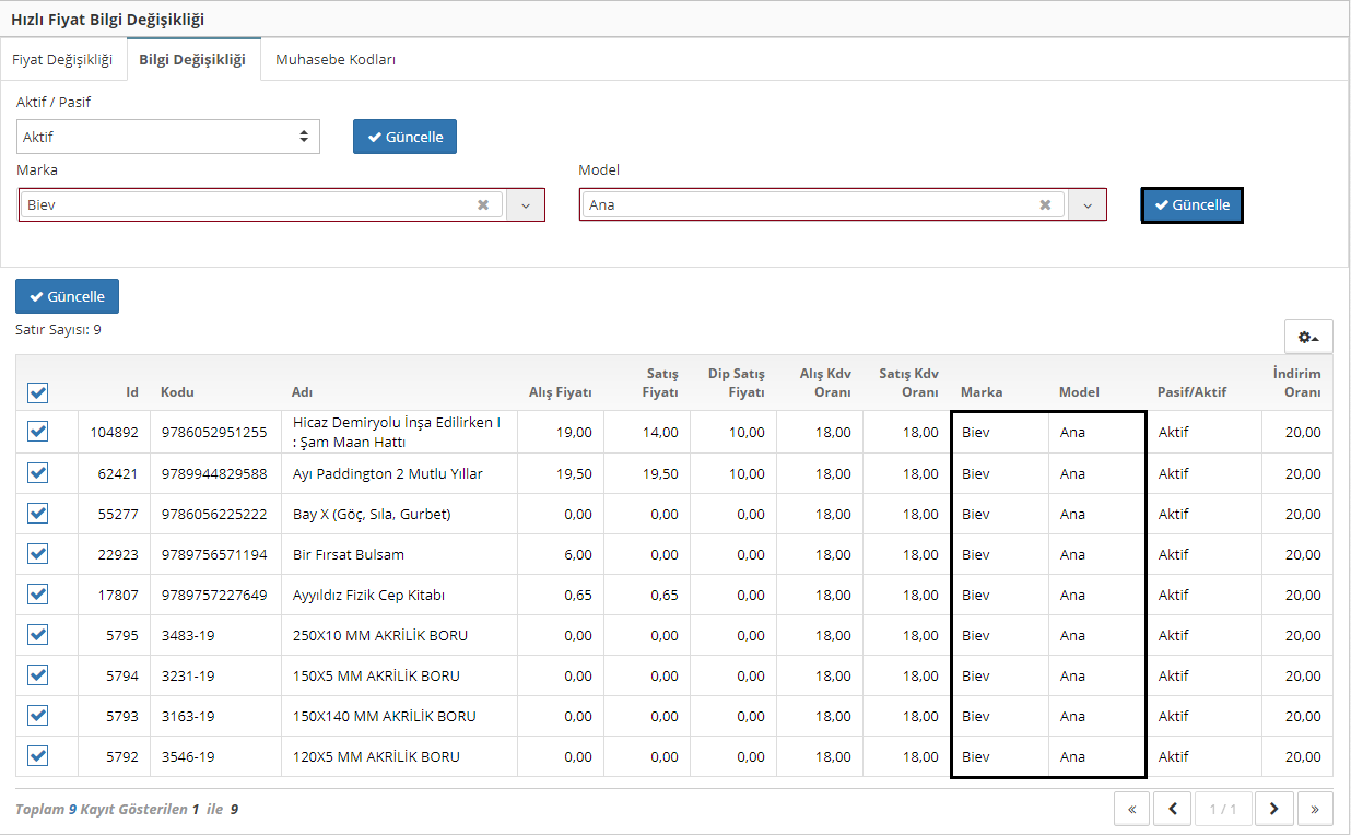 fiyat bilgi değişikliği 11